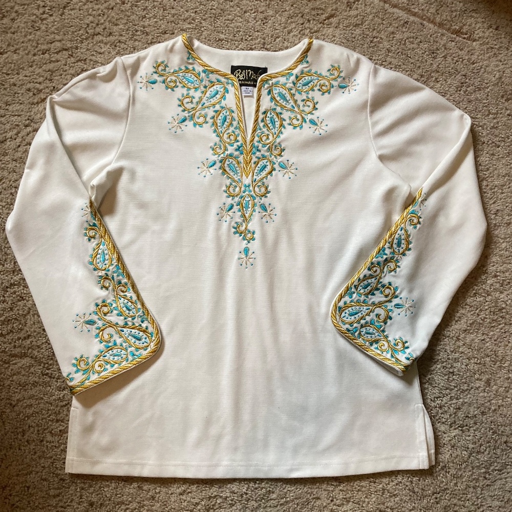 Glamorous Bob Mackie Tunic l Cream / Off White l Turquoise l Gold l Wearable Art - Picture 12 of 13